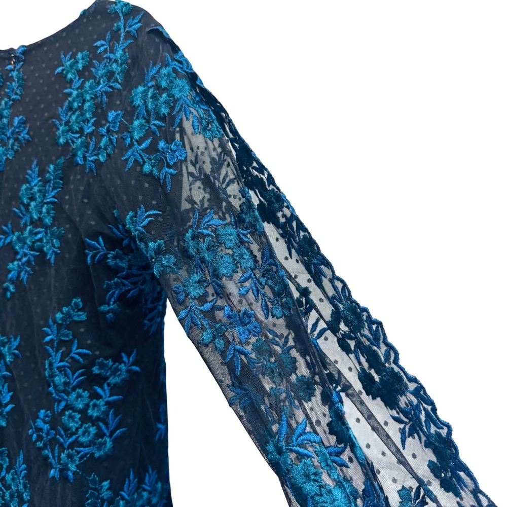 Taylor Womens Black Teal Floral Embroidered Lace Shift Dress Size 14 - Picture 5 of 8